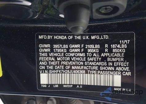 2018 Honda Civic Lx z USA, uszkodzony, nr VIN SHHFK7H28JU406368